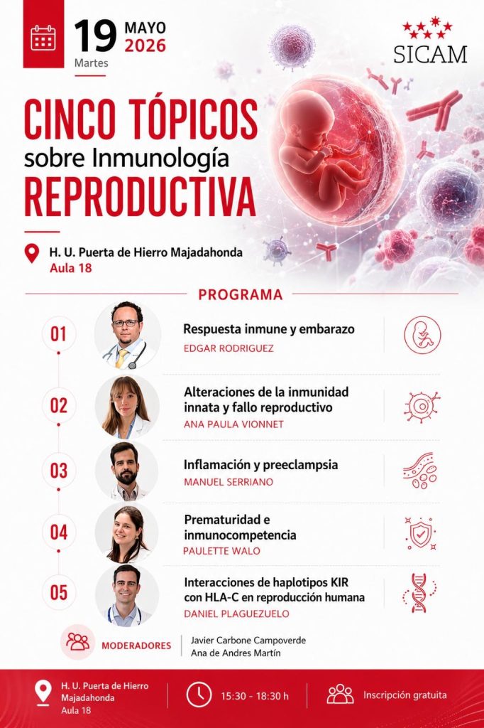 Cartel y programa de Cinco tópicos sobre Inmunología Reproductiva 2026